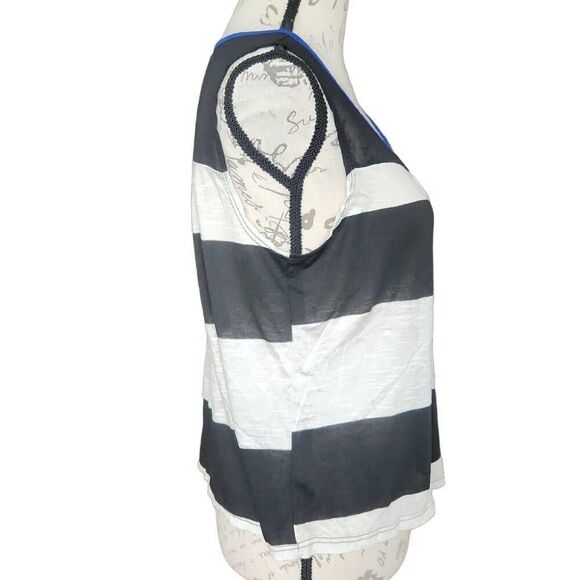 Mind Code Women's Size Large White Black Blue Striped Sheer Tank Top - Picture 3 of 5